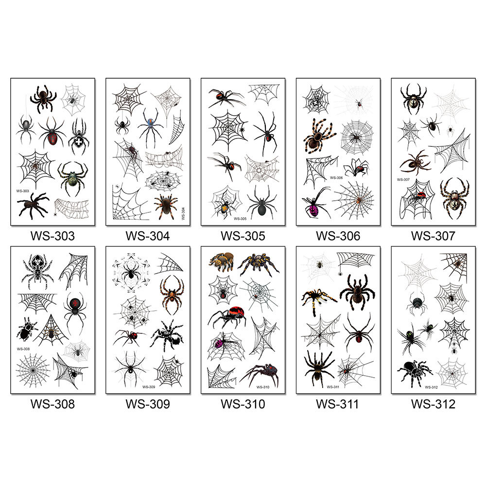 Cross-Border New Waterproof and Sweat-Proof Funny 3D Spider Tattoo Stickers Spider Web Halloween Tattoo Stickers