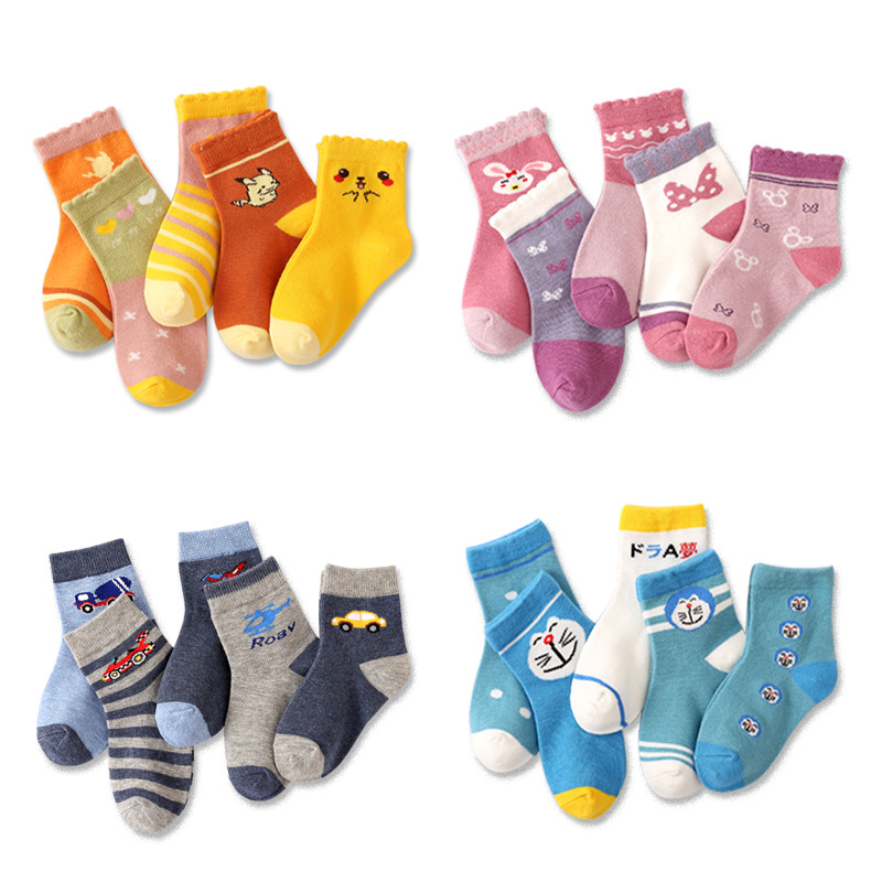 Children's Socks Spring and Summer Thin Combed Cotton Mid-Tube Socks Boys and Girls Wholesale Cartoon Children's Middle and Large Children's Student Socks