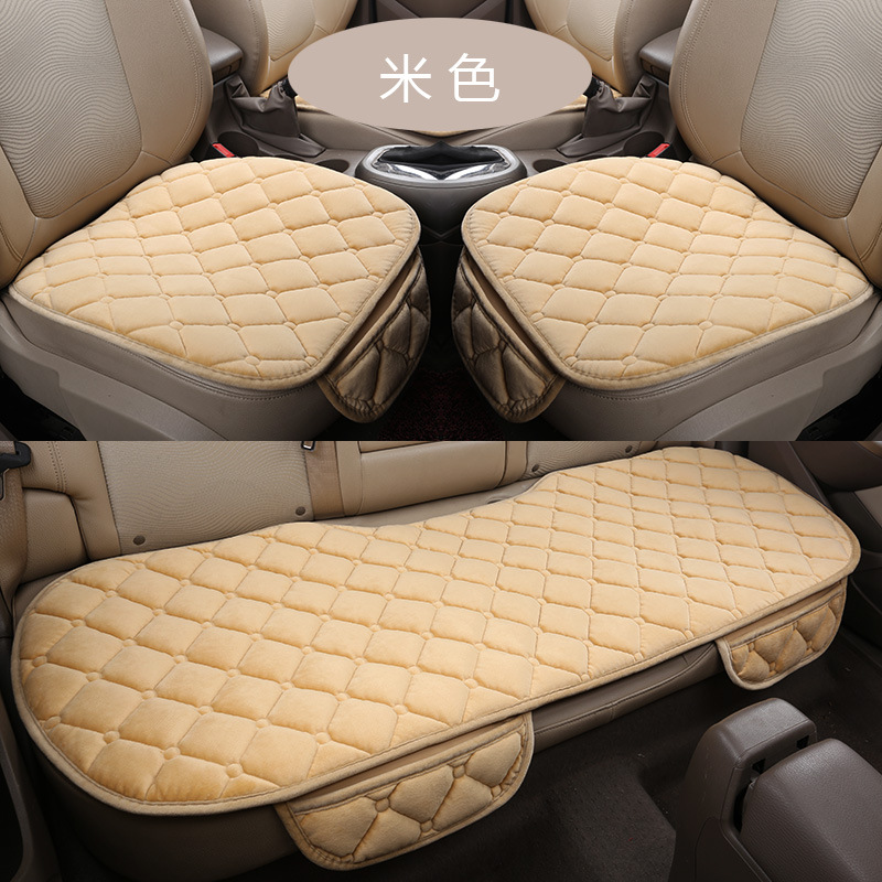 Cross-car seat cushion car cushion winter plush half bag no backrest three-piece set tie-free non-slip thick seat cushion warm-keeping single piece