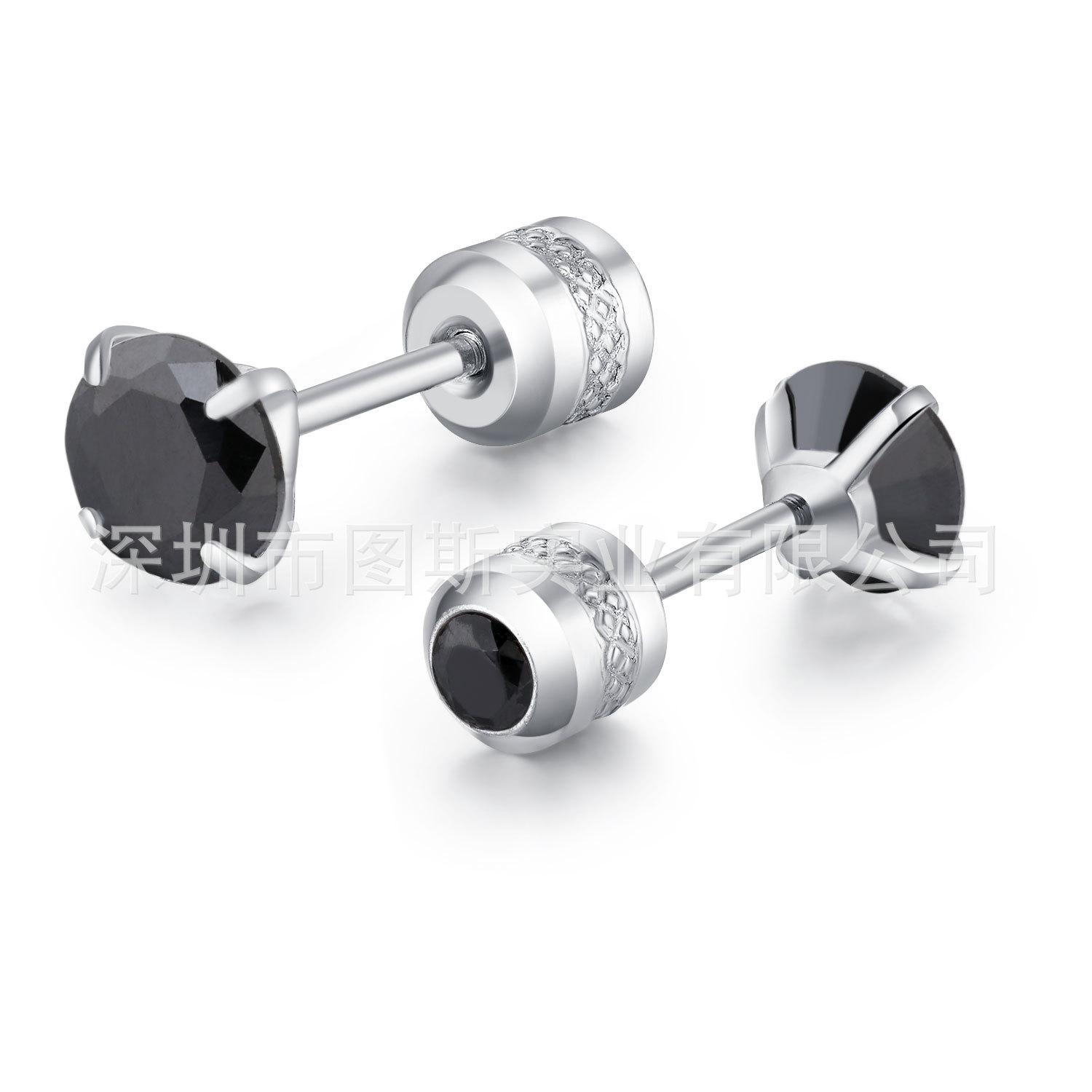 Creative titanium steel two-head drill four-claw color zircon earrings Crystal drill stainless steel fine needle 3A zircon diamond earrings