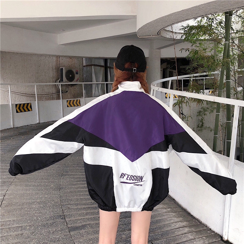 Hong Kong Style Harajuku Contrasting Color Splicing Jacket Trendy Men and Women Summer European and American Street Hip-Hop Loose Couple Spring Style Bf