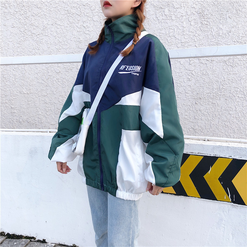 Hong Kong Style Harajuku Contrasting Color Splicing Jacket Trendy Men and Women Summer European and American Street Hip-Hop Loose Couple Spring Style Bf