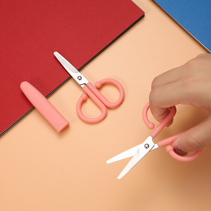 Factory wholesale small scissors with protective cover student hand-cut thread scissors household stainless steel straight children's scissors