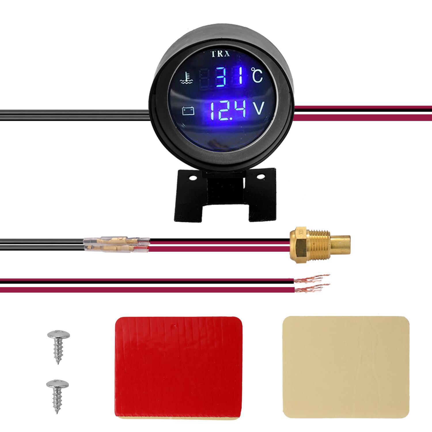 Water temperature voltmeter two-in-one combination meter gun type round digital display Liquid crystal water temperature voltmeter 12V24V Universal