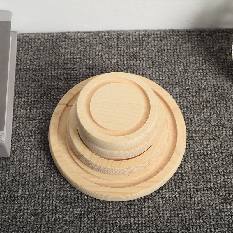 Wooden round base eternal flower glass cover base desktop insulation pad micro landscape dustproof glass cover base