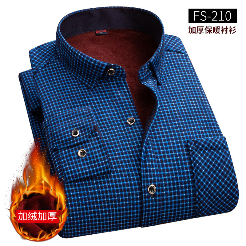 2024 Winter Men's Warm Shirt Plus Velvet Thickened Shirt Plaid Double-Sided Velvet Casual Underwear Men's Wholesale