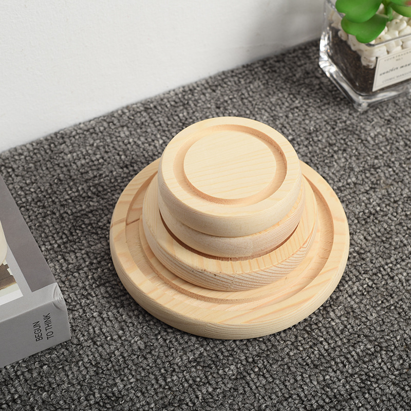 Wooden round base eternal flower glass cover base desktop insulation pad micro landscape dustproof glass cover base