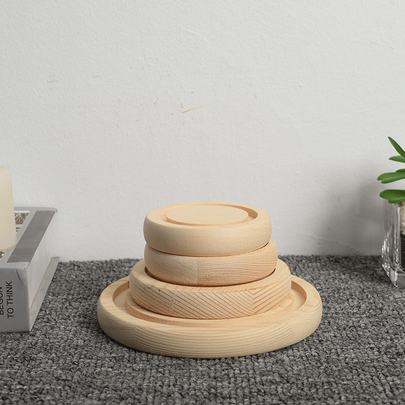 Wooden round base eternal flower glass cover base desktop insulation pad micro landscape dustproof glass cover base