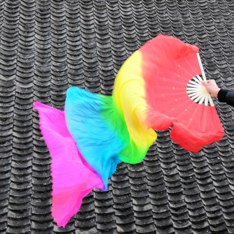 Dancing fan dancing yangko color fan lengthened three-color gradient square dance fan long silk fan large fan silk belly dance