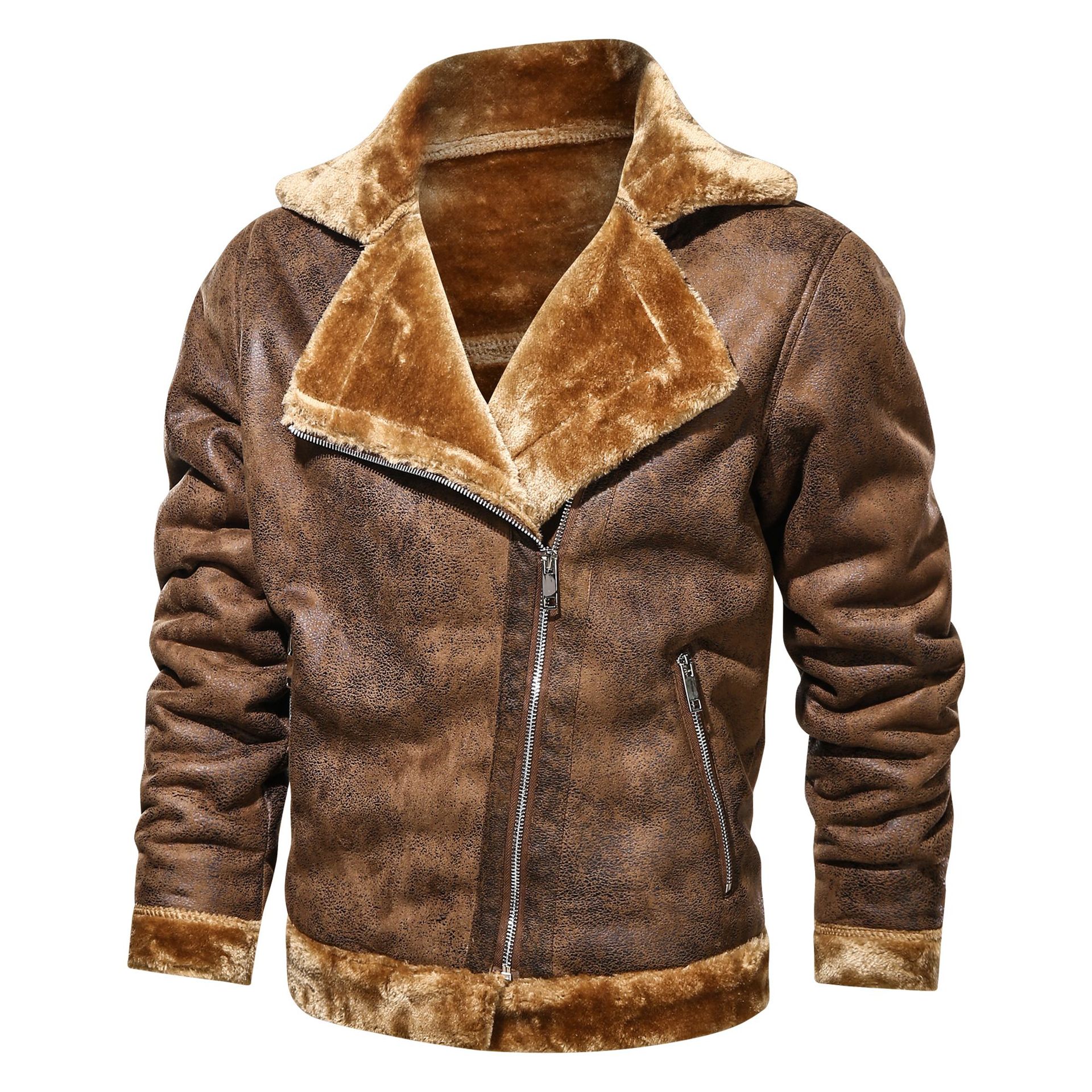 2020 New Men's Fur Integrated European and American Large Size Warm Thickened Fur Motorcycle Outdoor Cotton All-In-One Jacket