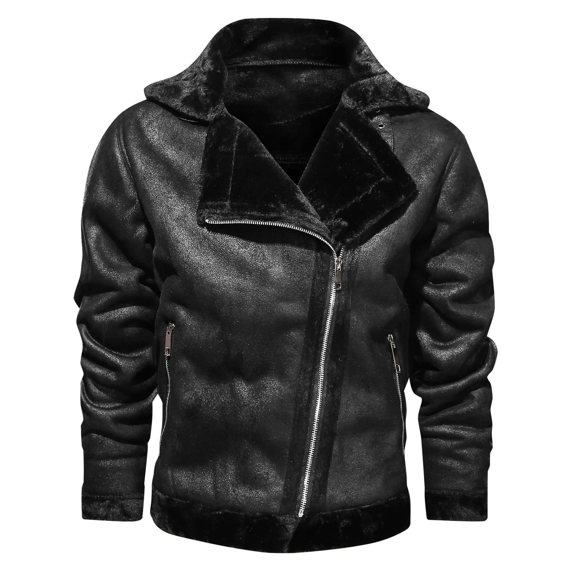 2020 New Men's Fur Integrated European and American Large Size Warm Thickened Fur Motorcycle Outdoor Cotton All-In-One Jacket