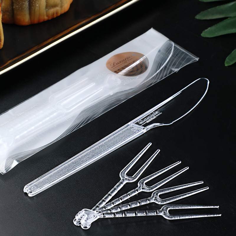 Mid-Autumn Moon Cake Independent Packaging High-grade Cake Knife Disposable Cake Cutting Knife Plastic Baking Moon Cake Knife and Fork Set