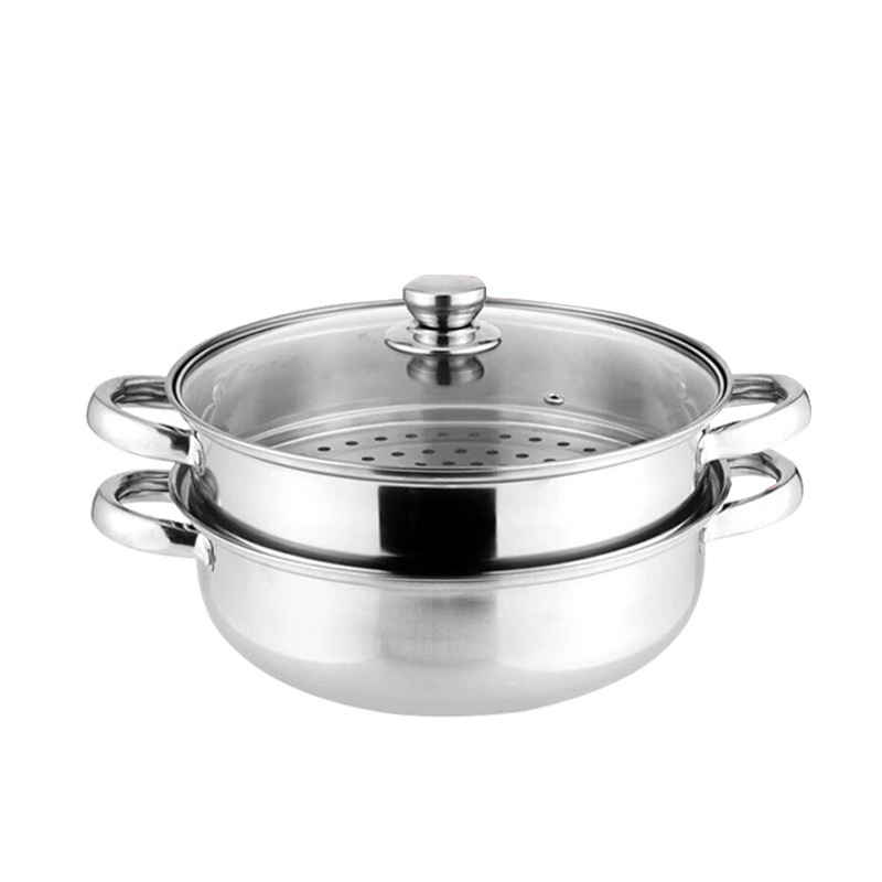 Thickened Stainless Steel Steamer Two-layer Double-layer Soup Steamer 28cm Large Capacity Steaming Soup Pot Hot Pot Practical Gift Pot