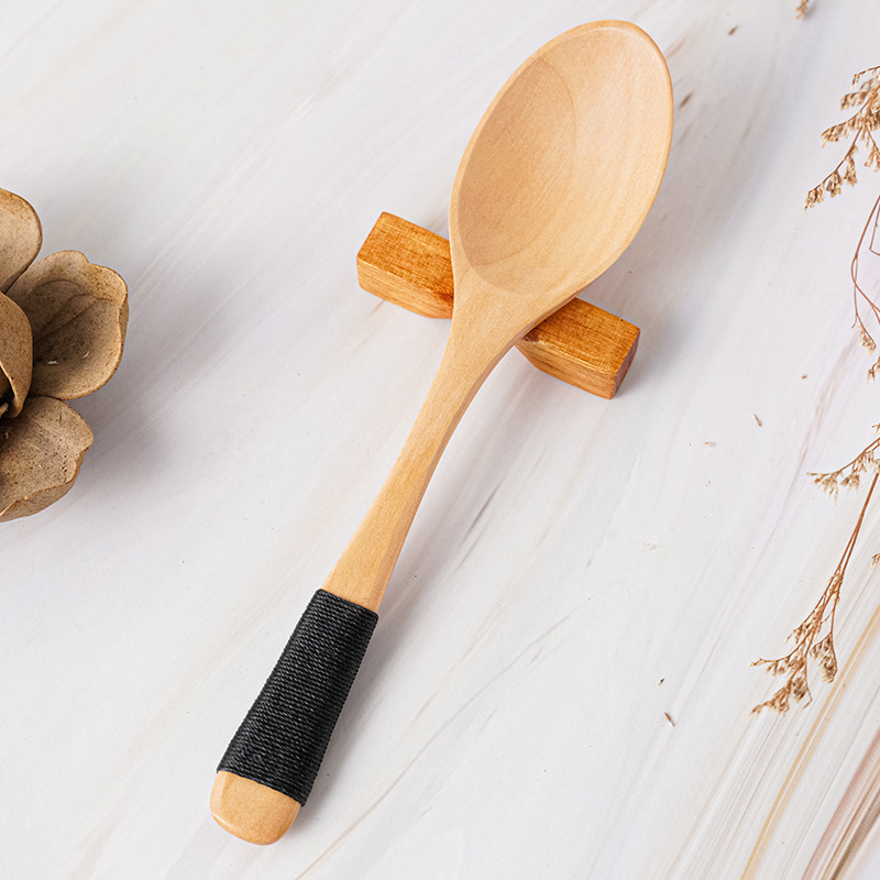 Wholesale Japanese Wooden Eating Spoon Nanmu Tied Small Wooden Spoon Eating and Broadcasting Internet Celebrity Pink Lotus Wood Long-Handled Soup Spoon
