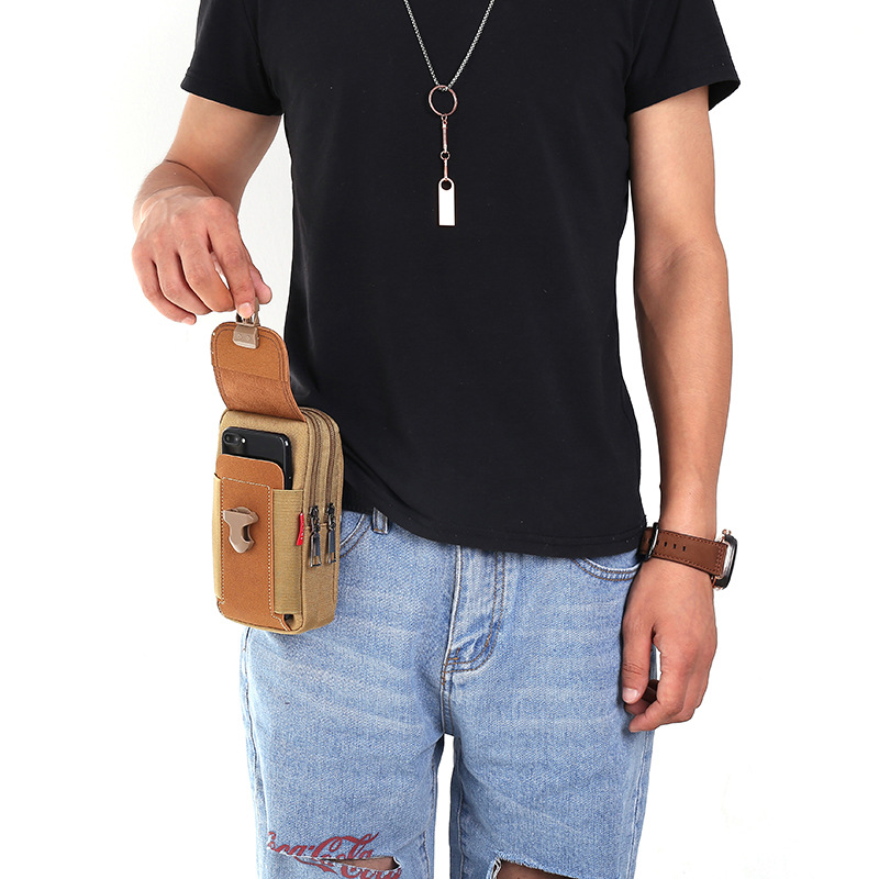 New 6.8inch Men's Waist Bag, Portable Mobile Phone Bag for Construction Sites, Can Be Worn with a Belt, Multifunctional Vertical Canvas Bag
