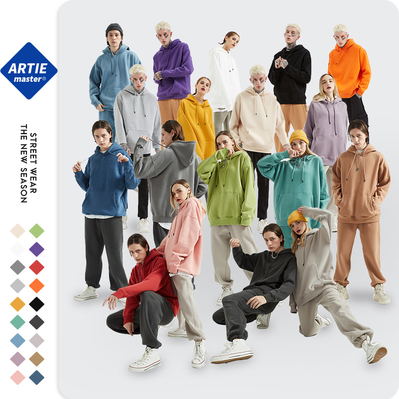 2021 Autumn and Winter Hooded and Velvet Solid Color Men's Sweatshirt Customized Retro Heavy Weightweight High Street Sweatshirt Trendy Brand Zhongshan Factory