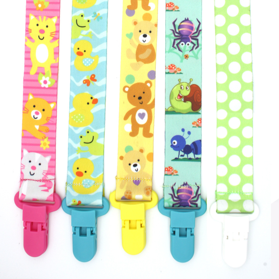 Polyester double-sided printing heat transfer pacifier with cart toy with packaging baby pacifier clip in stock