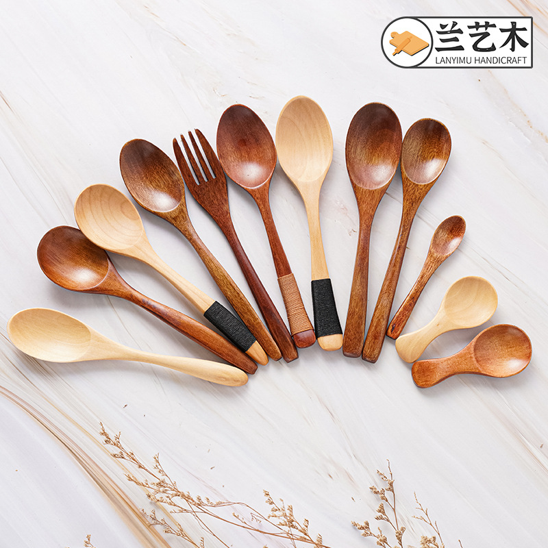 Оптовая продажа японской деревянной ложки из нанму, маленькая ложка для еды и подачи, длинная ложка для супа из розового лотоса