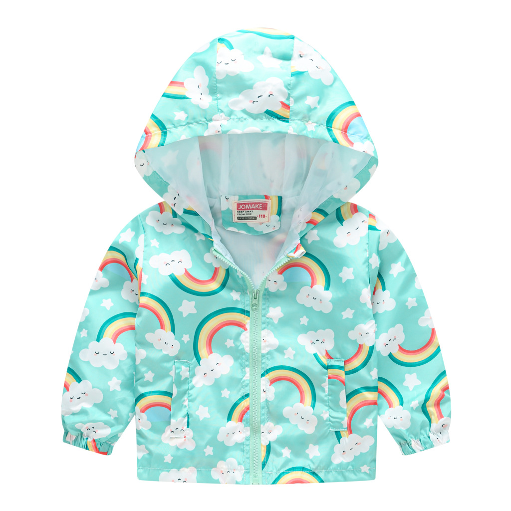 Spring and Autumn Children's Coat Boys and Girls Fashion Cartoon Printed Hooded Coat Jacket Baby Cute Outfit
