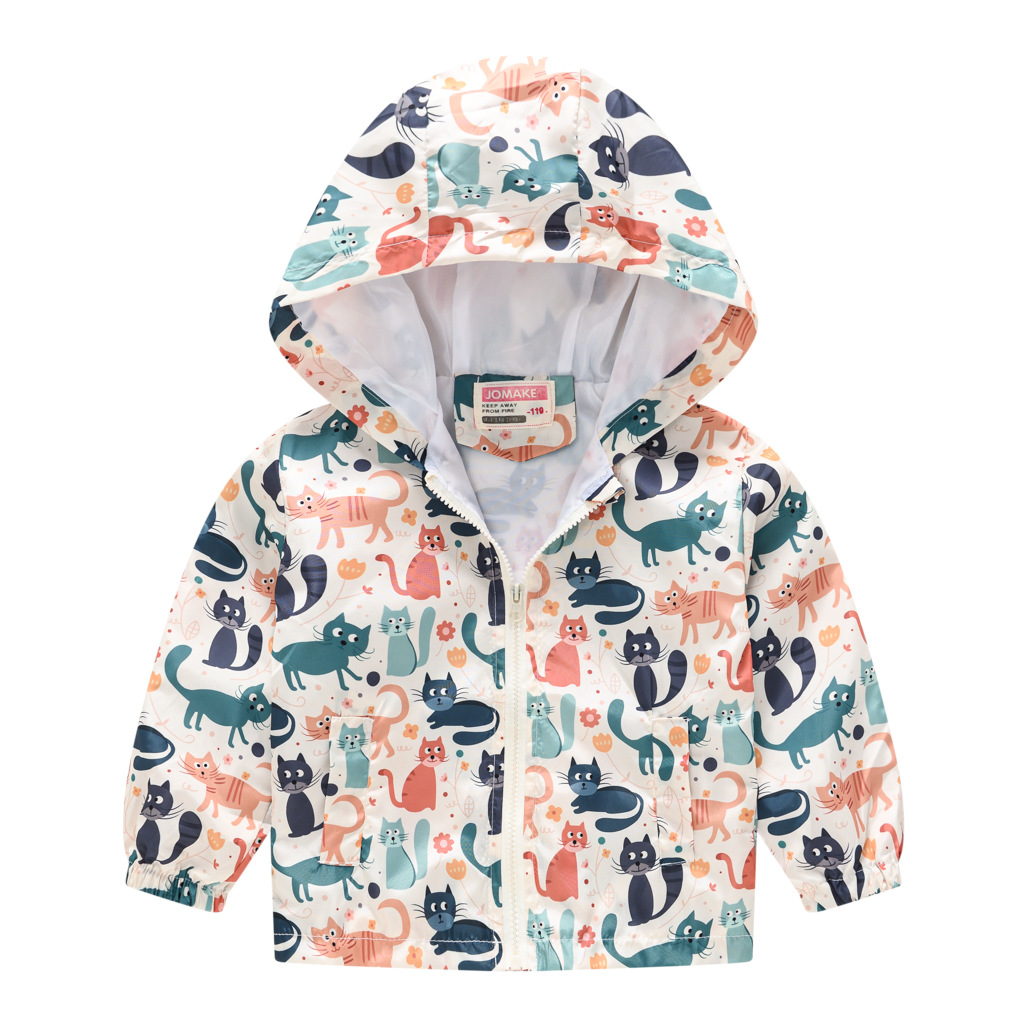 Spring and Autumn Children's Coat Boys and Girls Fashion Cartoon Printed Hooded Coat Jacket Baby Cute Outfit