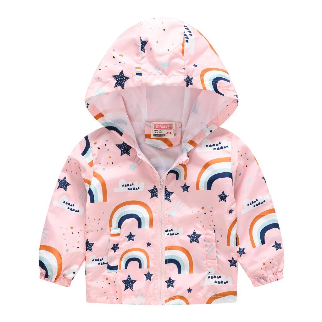 Spring and Autumn Children's Coat Boys and Girls Fashion Cartoon Printed Hooded Coat Jacket Baby Cute Outfit