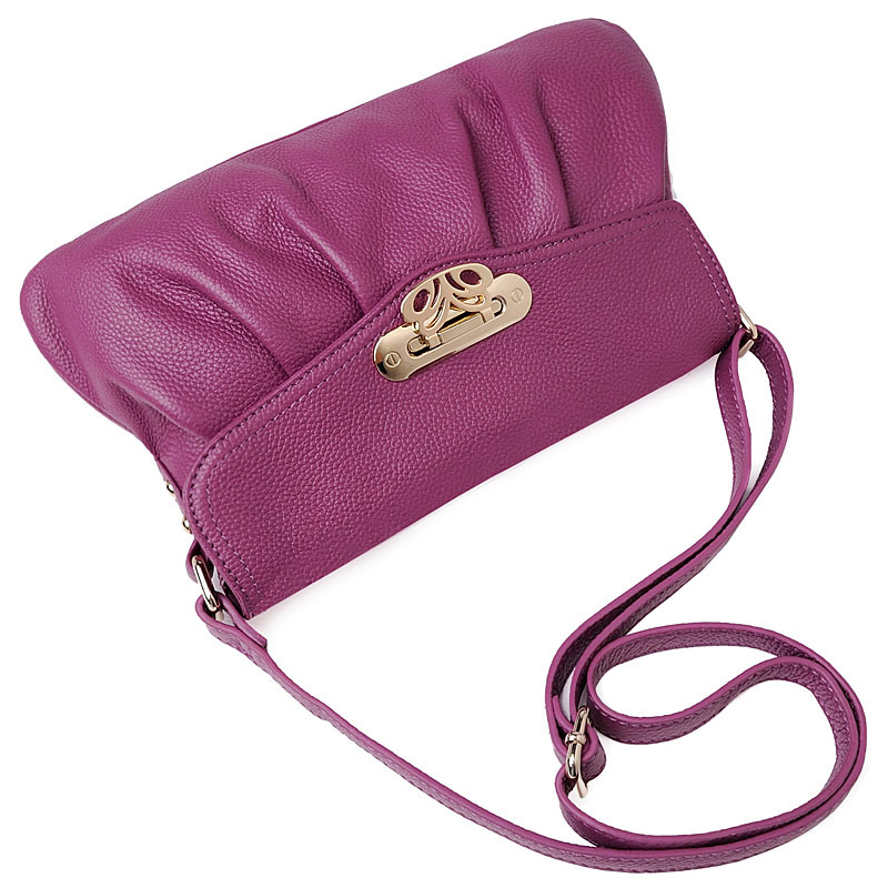 Leather women's bag 2025 European and American pleated shoulder solid color slung head layer cowhide women's bag a generation of light luxury