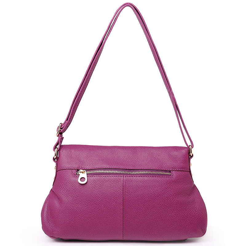 Leather women's bag 2025 European and American pleated shoulder solid color slung head layer cowhide women's bag a generation of light luxury