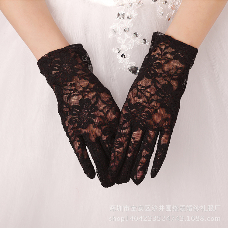 Wholesale short lace bridal gloves wedding full finger wedding gloves wedding dress accessories white/red/black