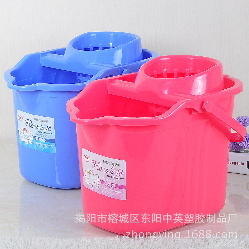 Chinese-English 3001 plastic mop bucket deepening dehydration tank cleaning bucket Cloth Mop twist bucket multi-purpose bucket with wheels wholesale