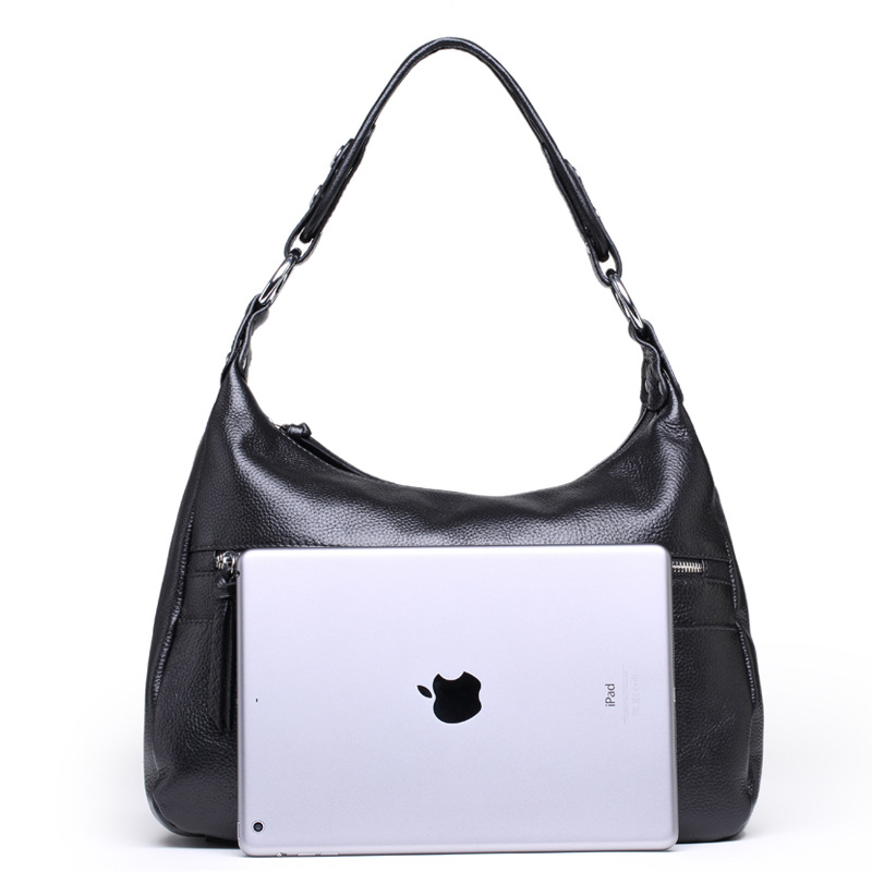 2025 New European and American Pleated Large Capacity Women's Handbag Shoulder Crossbody Genuine Leather Women's Bag First Layer Cowhide