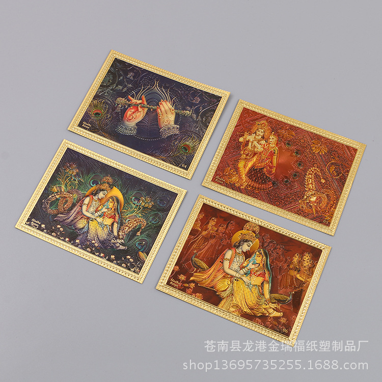 Embossed Three-Dimensional Indian God Statue Thai Statue Gold Foil Craft Refractive Embossed Exquisite Printing Buddha Statue