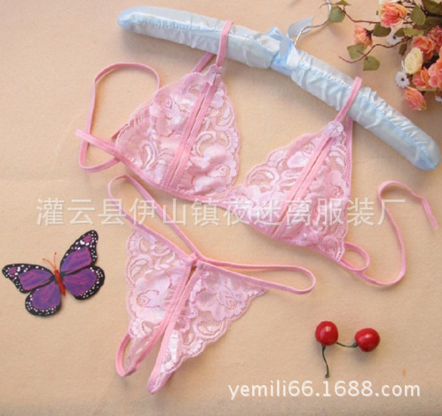 Long night sexy lace transparent open file temptation three-point female sexy underwear open crotch set wholesale 3018