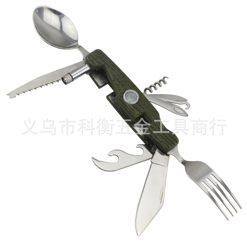 Многофункциональные складные столовые приборы с компасом и светом набор для кемпинга