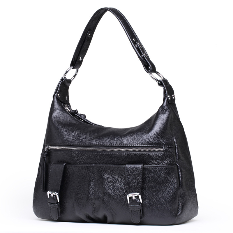 2025 New European and American Pleated Large Capacity Women's Handbag Shoulder Crossbody Genuine Leather Women's Bag First Layer Cowhide