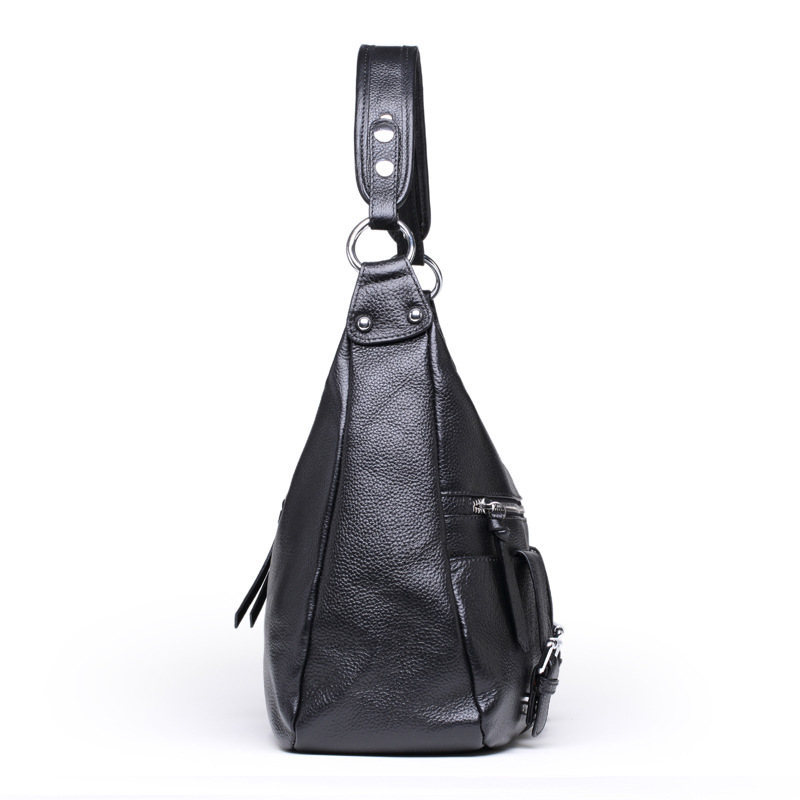 2025 New European and American Pleated Large Capacity Women's Handbag Shoulder Crossbody Genuine Leather Women's Bag First Layer Cowhide