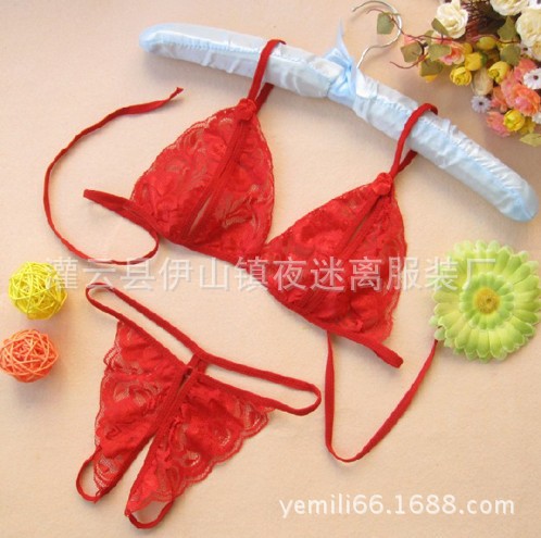 Long night sexy lace transparent open file temptation three-point female sexy underwear open crotch set wholesale 3018