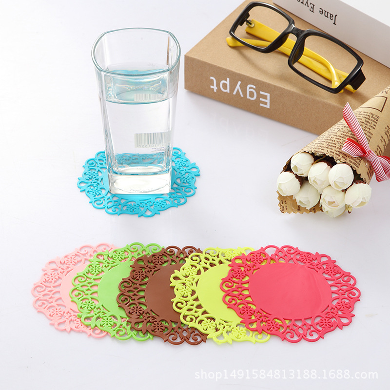 Silicone Coaster Heat Insulation Mat Dining Mat Pot Mat Hollow Lace Flower Anti-slip Mat TPRLOGO Factory Direct Sale