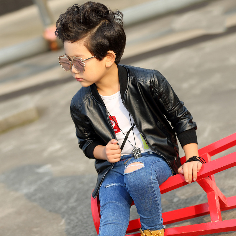 Boys' Leather Jackets, Spring & Fall 2018 New Kidsren's Clothing, Medium and Large Kidsren's Korean Style Thin Tops, Kidsren's Clothing Leather Jackets