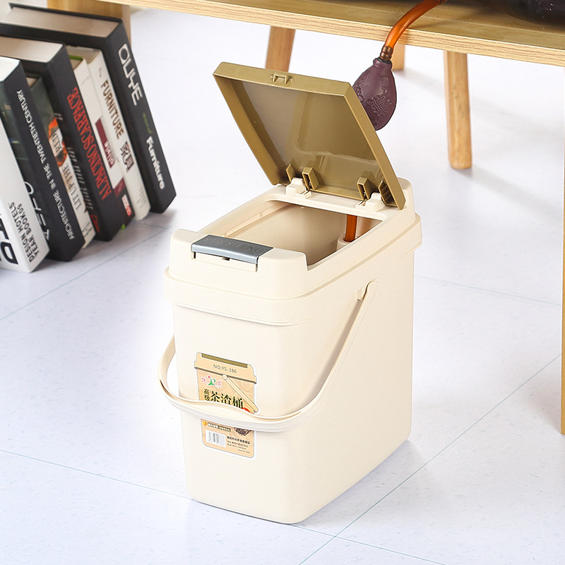 Factory PP plastic tea bucket with filter screen simple home Press elastic cover tea slag bucket kung fu tea set accessories