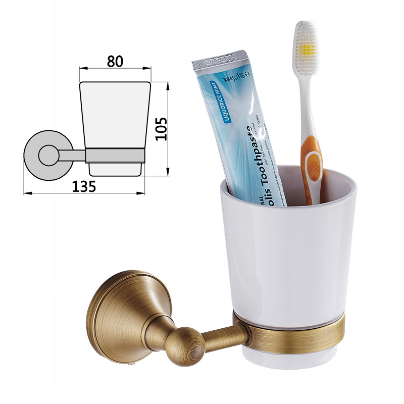 Brass bronze bathroom hardware pendant antique color single cup holder toilet gargle Cup storage can be a generation of hair
