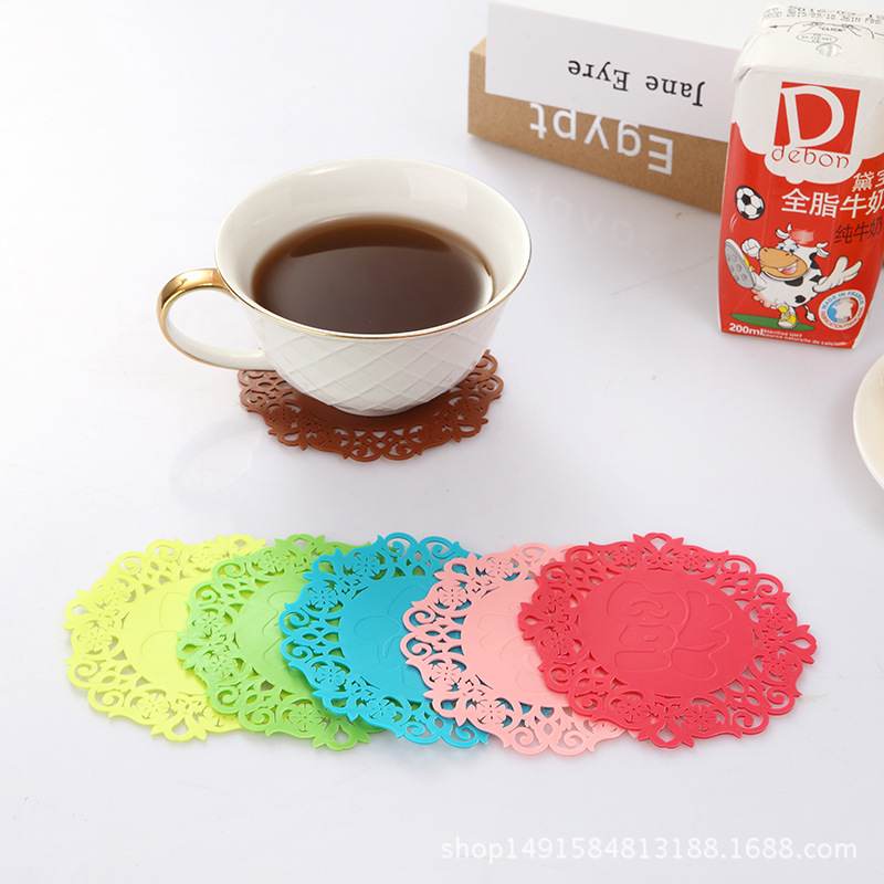 Silicone Coaster Heat Insulation Mat Dining Mat Pot Mat Hollow Lace Flower Anti-slip Mat TPRLOGO Factory Direct Sale