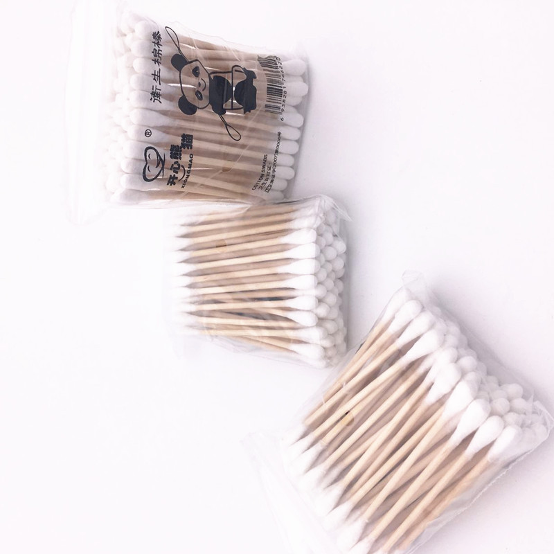 Happy panda cotton swab disposable double-headed wooden stick cotton swab sanitary cotton swab beauty makeup cotton swab stick