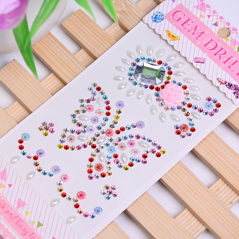 New handmade creative stickers butterfly gem diamond stickers resin rhinestone mobile phone stickers factory wholesale