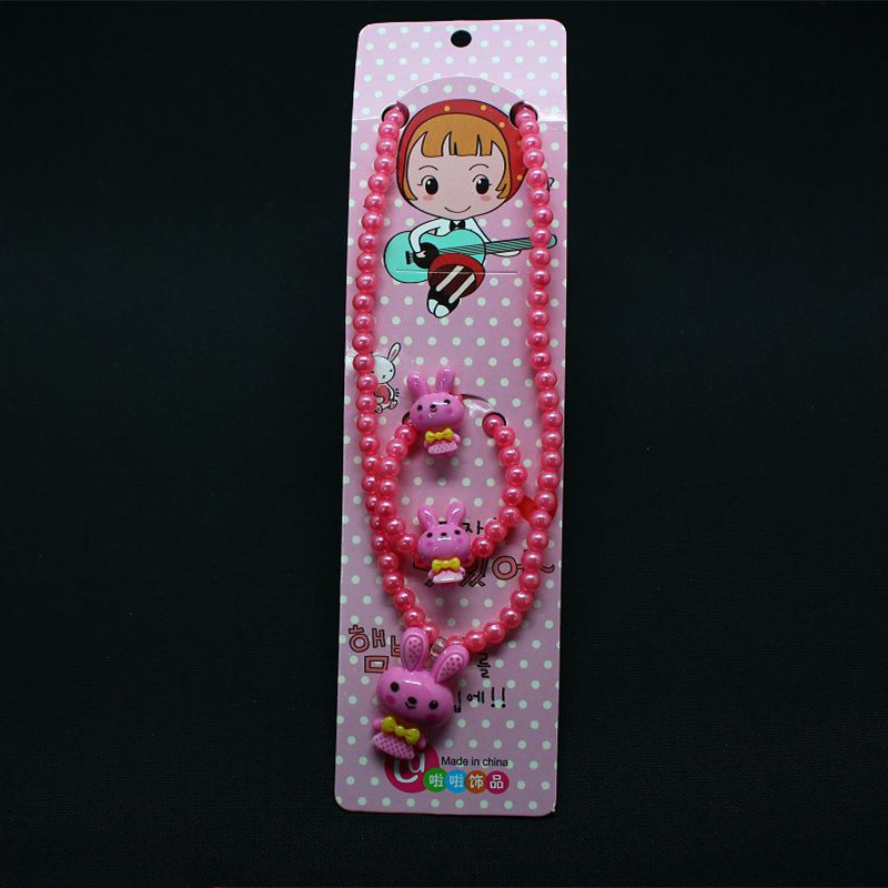 New Korean children's fashion jewelry three-piece pearl necklace jewelry set Taobao supply