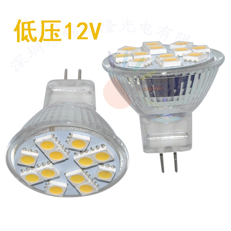 MR11 GU4.0 Lamp Cup 5050SMD 12 Lights LED AC/DC12V 24V Wide Pressure Spotlight Glass