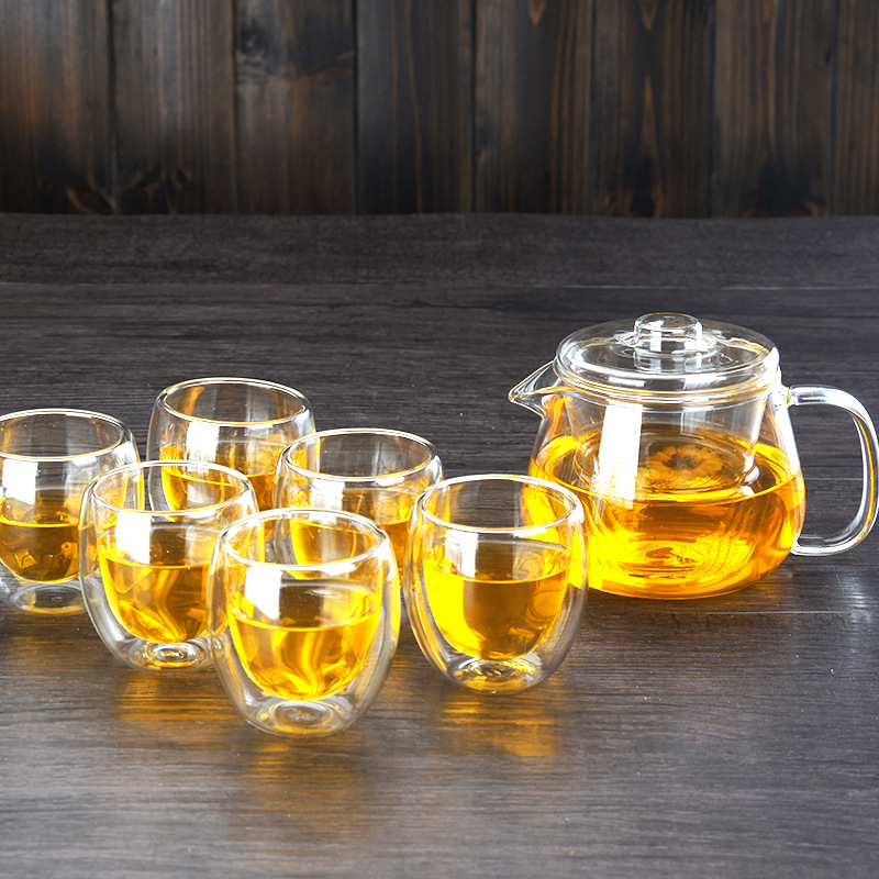 Glass tea set flower teapot three-piece filter teapot suit glass coffee pot factory wholesale