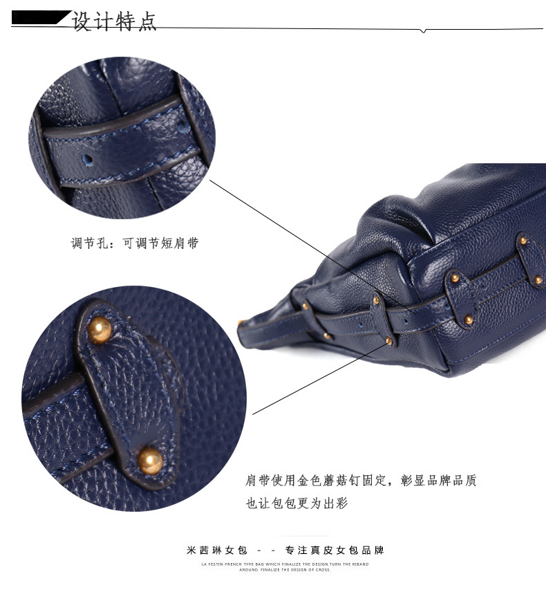 2025 Spring New Korean Style Fashion Easiest for Match Pleated Dumpling Bag Single Shoulder Diagonal Bag First Layer Cowhide Genuine Leather Women's Bag