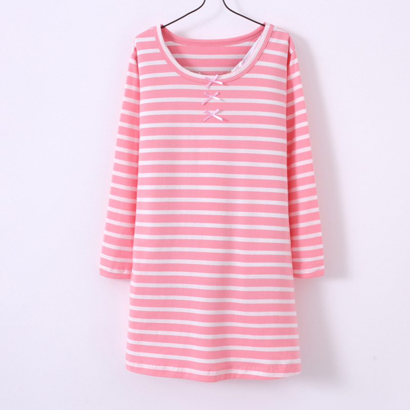 Parents Pro 18 Spring and Summer Girls Cotton Nightgown Long Sleeve Striped Bow Baby Girl Pajamas Air-conditioning Clothes Home Clothes