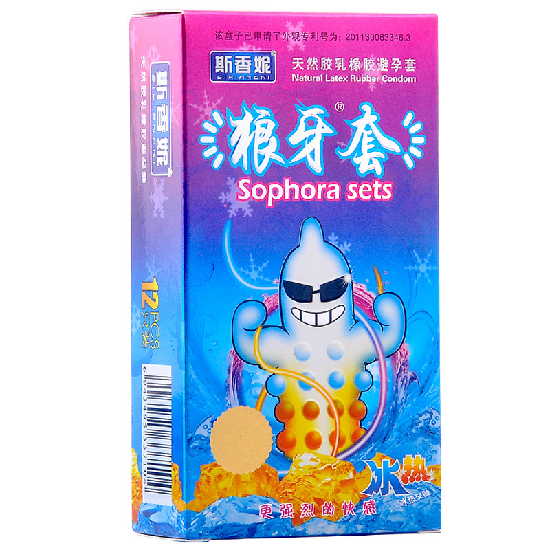 Sixiani G-Point Wolf Tooth Condoms, Ice and Heat Type, 12-Pack Condoms, Contraceptive Large Particles, Shipped Franchise, Multi-Dimensional Air