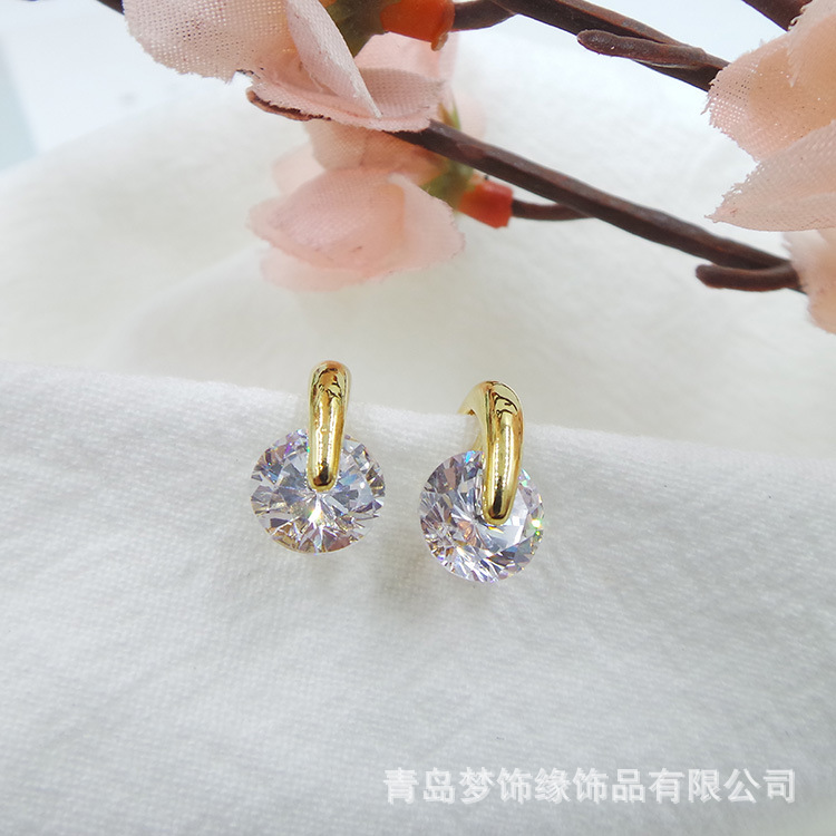 Золотые серьги с простыми круглыми гранями, супер яркие цирконы, популярные модные серьги для женщин 004